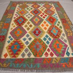 5x7 Afghan Handmade Kilim Rug - Natural Dyes Wool Multicolor Gray Beige Purple Red Flatweave Boho Turkmen Oriental Living Room - thumbnail 3