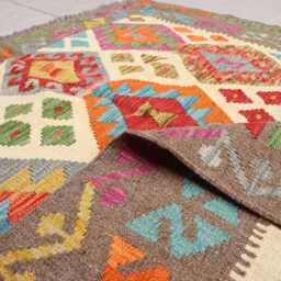5x7 Afghan Handmade Kilim Rug - Natural Dyes Wool Multicolor Gray Beige Purple Red Flatweave Boho Turkmen Oriental Living Room - thumbnail 4