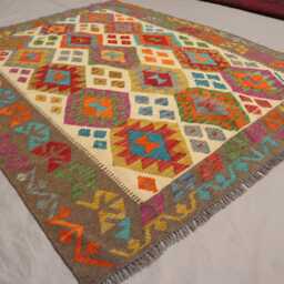 5x7 Afghan Handmade Kilim Rug - Natural Dyes Wool Multicolor Gray Beige Purple Red Flatweave Boho Turkmen Oriental Living Room - thumbnail 2
