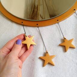 Golden Decorative Hanging Mirror With Stars, Small Wall Round Mirror, Nursery Decor, Wooden Boho Circle Kids Room - thumbnail 2