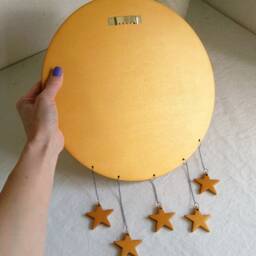 Golden Decorative Hanging Mirror With Stars, Small Wall Round Mirror, Nursery Decor, Wooden Boho Circle Kids Room - thumbnail 3