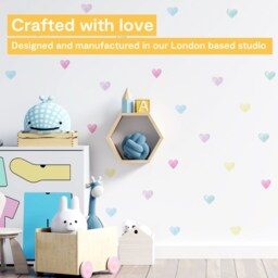 Pastel Heart Wall Decals - Fabric Peel & Stick Watercolour Sticker Set For Kids Rooms & Nursery - thumbnail 2