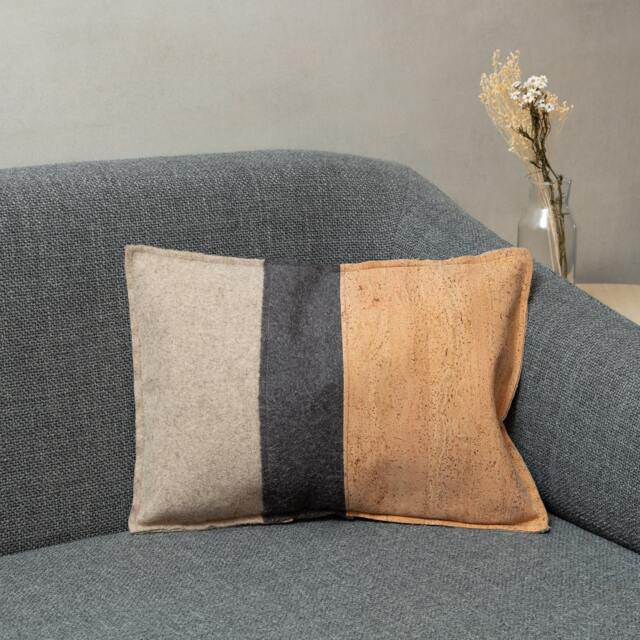 Burel & Cork Fabric Throw Pillow Cover in Grey Shades. Portuguese Handmade Decorative Rectangle Cushion Case. Sustainable Life Style - image 1