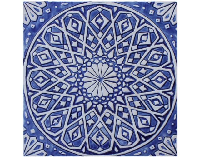 Moroccan Wall Hanging, Outdoor Art Made From Ceramic, Tile For Garden Decor, Ceramic Boho Design, Moroc #4 30cm Blue&white - image 1