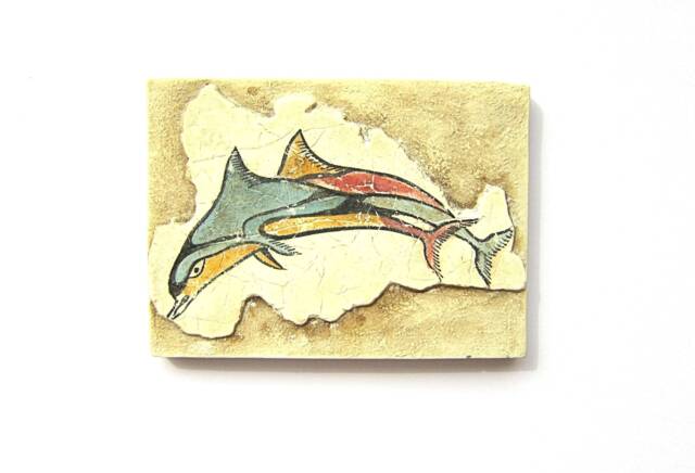 Minoan Dolphins Fresco Painting From Akrotiri Santorini Thera , Museum Copy For Gift Her - image 1