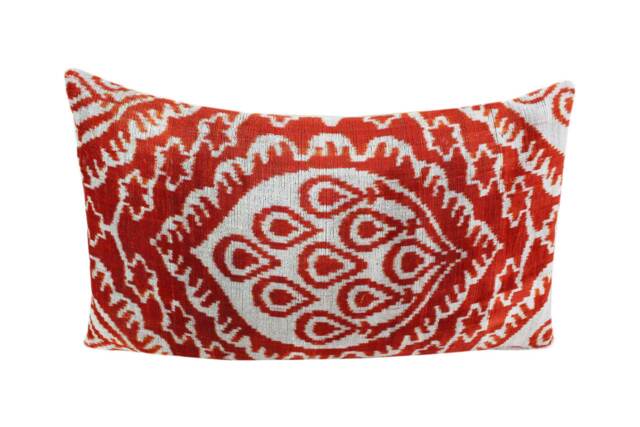 Red Silk Velvet Ikat Pillow Cover - image 1