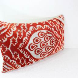 Red Silk Velvet Ikat Pillow Cover - thumbnail 3
