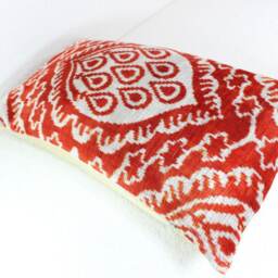 Red Silk Velvet Ikat Pillow Cover - thumbnail 2