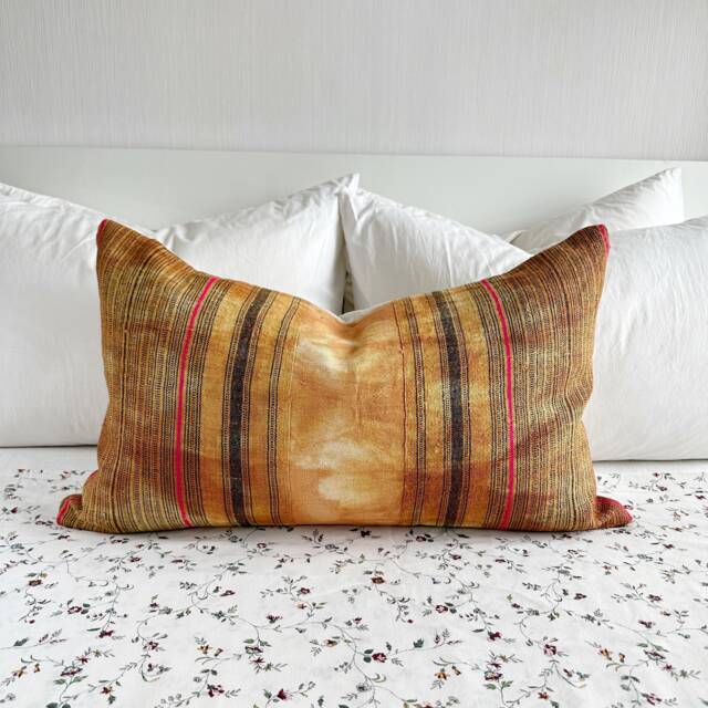 Brown Hemp Pillow Cover Vintage Hmong Woven Cushion Case - 16 X 26 - image 1