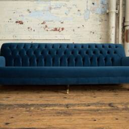 Handmade Large 4 Seater Ocean Navy Blue Velvet Fabric Chesterfield Sofa, Couch, Settee - thumbnail 2