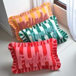Personalized Punch Needle Ruffle Pillow - Boho Nursery Decor Name - thumbnail 1