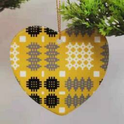 Welsh Tapestry Blanket Print Christmas Heart Shaped Baubles - thumbnail 1