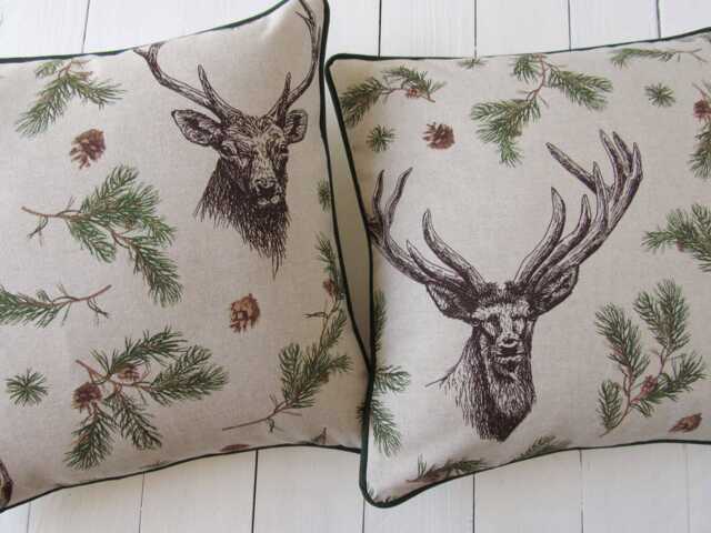 Deer Fir Branch Pillow Case 16x16 Inch Rustic Country Style Cushion Cover Beige Green - image 1