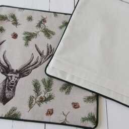Deer Fir Branch Pillow Case 16x16 Inch Rustic Country Style Cushion Cover Beige Green - thumbnail 3