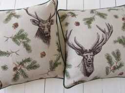Deer Fir Branch Pillow Case 16x16 Inch Rustic Country Style Cushion Cover Beige Green