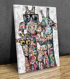 Curious Giraffe Family Five Figures , Graffiti Art Animal Canvas Painting, Canvas Print Art Framed Or Only - thumbnail 1