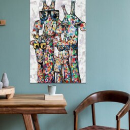 Curious Giraffe Family Five Figures , Graffiti Art Animal Canvas Painting, Canvas Print Art Framed Or Only - thumbnail 3