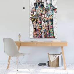Curious Giraffe Family Five Figures , Graffiti Art Animal Canvas Painting, Canvas Print Art Framed Or Only - thumbnail 2