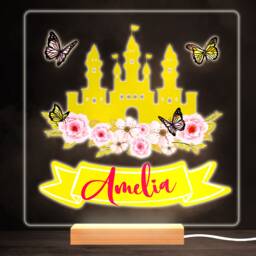 Princess Castle Yellow Colourful Square Personalised Gift Led Lamp Night Light - Bedroom
