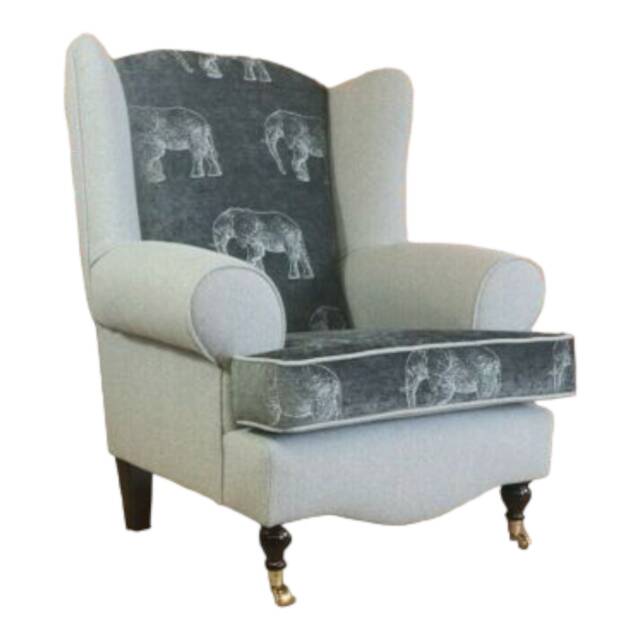 Elephant Print Wingback Chair Queen Anne Style Accent Chair - image 1