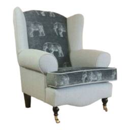 Elephant Print Wingback Chair Queen Anne Style Accent Chair