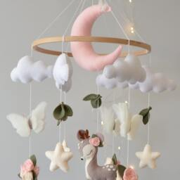 Deer Baby Mobile Felt Nursery Decor, Butterfly & Flower Mobile - thumbnail 3