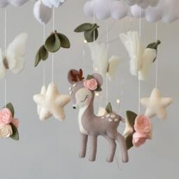 Deer Baby Mobile Felt Nursery Decor, Butterfly & Flower Mobile - thumbnail 2