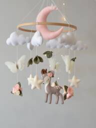 Deer Baby Mobile Felt Nursery Decor, Butterfly & Flower Mobile