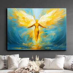 Angel Wings Abstract Oil Painting Splatter Style Wall Art Framed Canvas Poster Print Home Kitchen Office Living Bedroom Decor Gift - thumbnail 1
