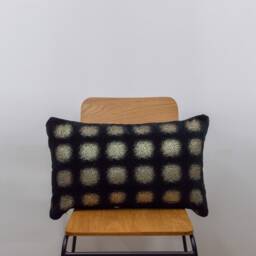 Zaffiro Metallic Chenille Xl Rectangular Cushion. Made With Genuine Lurex. Deep Black & Pewter Geometric Dot Print. 23X15