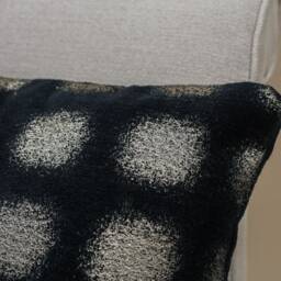 Zaffiro Metallic Chenille Xl Rectangular Cushion. Made With Genuine Lurex. Deep Black & Pewter Geometric Dot Print. 23X15 - thumbnail 2