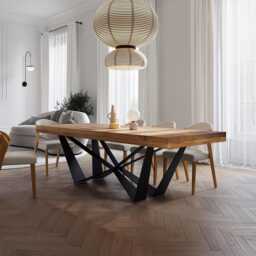 Grantham Scorpio Dining Table Rustic Solid Wood Industrial Straight Edge Steel Base