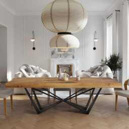 Grantham Scorpio Dining Table Rustic Solid Wood Industrial Straight Edge Steel Base - thumbnail 4