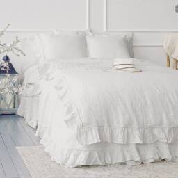 Optical White Linen Comforter Cover-True Ruffle Bedding - Ruffled Off Queen/King Size Doona Cover-French Ruffled Duvet - thumbnail 3