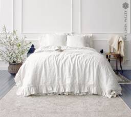 Optical White Linen Comforter Cover-True Ruffle Bedding - Ruffled Off Queen/King Size Doona Cover-French Ruffled Duvet - thumbnail 1