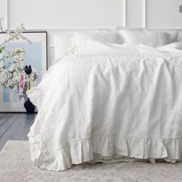 Optical White Linen Comforter Cover-True Ruffle Bedding - Ruffled Off Queen/King Size Doona Cover-French Ruffled Duvet - thumbnail 2
