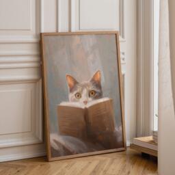 Bookish Wall Art - Cat Reading Book Print Lover Poster - thumbnail 1