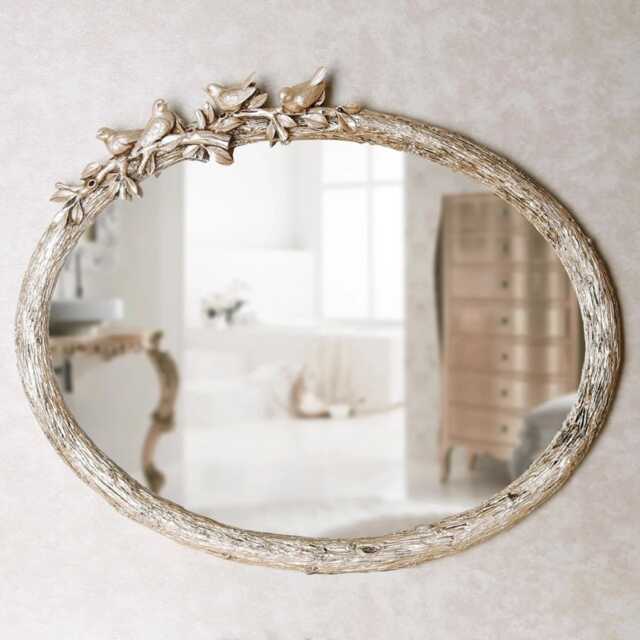 Bird Oval Pearl Wall Mirror/Handmade Resin Frame 21x26 Inches - image 1