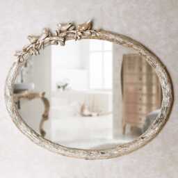 Bird Oval Pearl Wall Mirror/Handmade Resin Frame 21x26 Inches - thumbnail 1