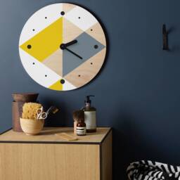 Mid-Century Geometric Wood Wall Clock Minimalist Art Modern Large Mustard & Deep Gray Living Room Decor - thumbnail 2