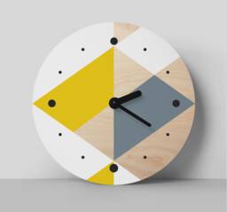 Mid-Century Geometric Wood Wall Clock Minimalist Art Modern Large Mustard & Deep Gray Living Room Decor - thumbnail 1