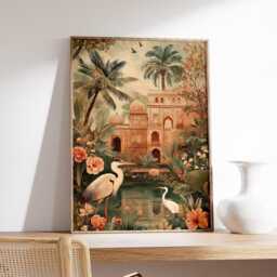Tropical Heron Poster, Exotic Botanical Wall Art Print in Detailed Illustration Style - thumbnail 2