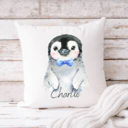 Children's Snow Penguin Cushion Personalised Snow - Boys & Girls Bedroom Gift New Baby Shower Nursery Decor - thumbnail 2