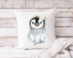 Children's Snow Penguin Cushion Personalised Snow - Boys & Girls Bedroom Gift New Baby Shower Nursery Decor - thumbnail 1