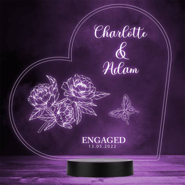 Flowers Butterfly Engagement Personalised Gift Colour Changing Night Light - image 1