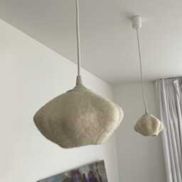 Handmade Organic Lamp Shade Seed Shape - Natural Wool White Felt Warm Ambient Lighting For Bedroom, Nursery, Scandinavian Decor - thumbnail 4