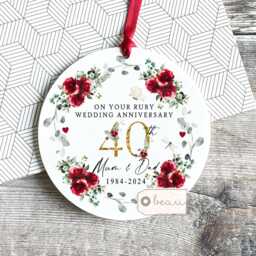 Personalised Ruby Wedding Anniversary Gift 1st 25 50 40 60 Silver Golden Diamond Floral Ceramic Small Vase Jug Mug - thumbnail 3