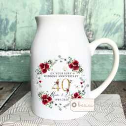 Personalised Ruby Wedding Anniversary Gift 1st 25 50 40 60 Silver Golden Diamond Floral Ceramic Small Vase Jug Mug - thumbnail 1