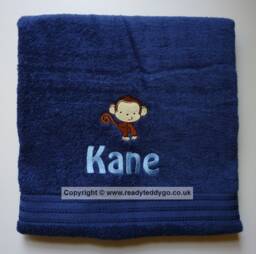 Personalised Swimming/Bath Towel Sheet Monkey Embroidered Unisex Boys Girls Children's Kids With Any Name 500Gsm - thumbnail 1