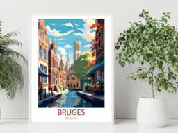 Bruges - Abstract Art Belgium Summer Wall Print Gift Idea Bespoke Poster A5 A4 A3 Framed Or Unframed - thumbnail 1
